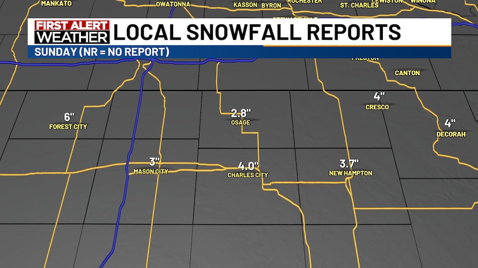 Local snowfall reports - Iowa
