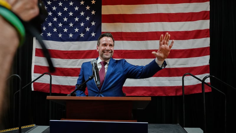 Iowa state Rep. Josh Turek speaks during a primary election night watch party after winning...