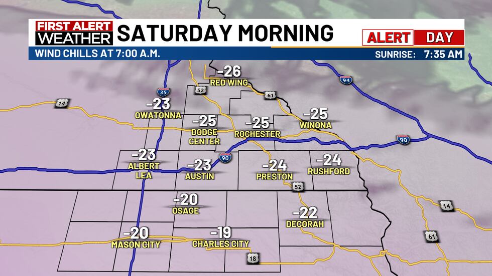 Saturday morning wind chills