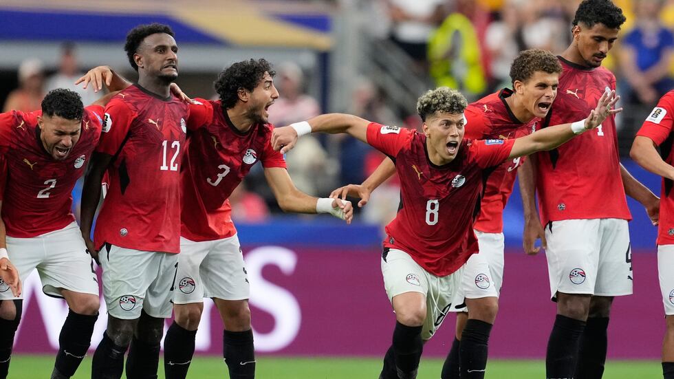 Egypt players react during a penalty shootout against Australia for the World Cup round of 32...