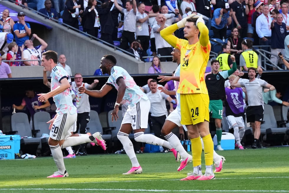 United States goalkeeper Matt Freese (24) reacts after Belgium scores their third goal during...