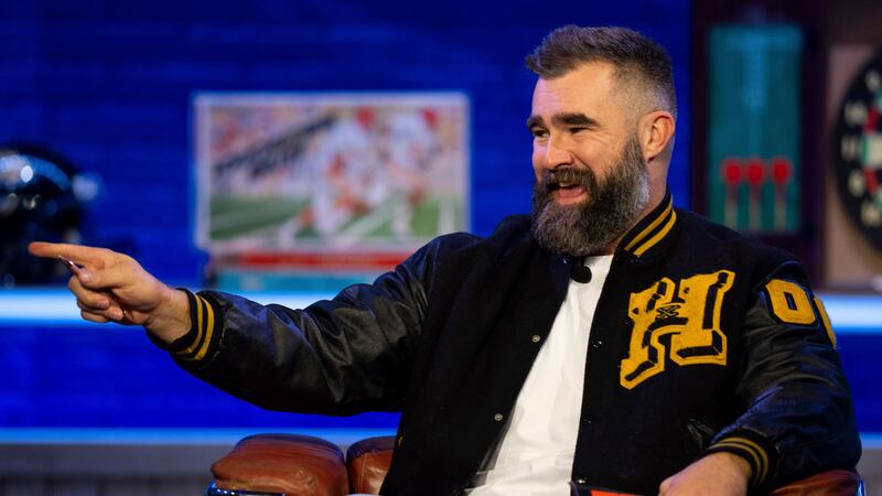 Former NFL player and ESPN analyst Jason Kelce laughs during the taping of "They Call It Late...