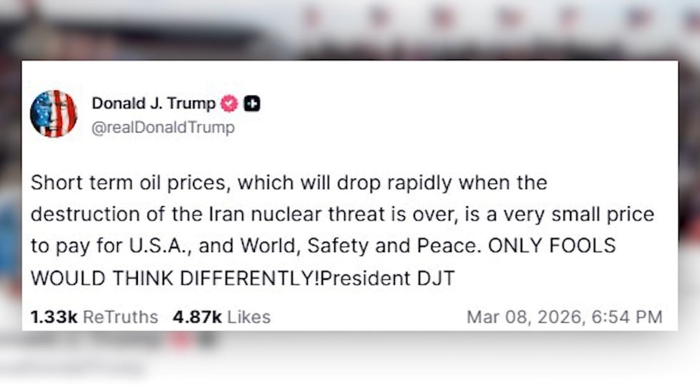 President Donald Trump posted on social media that the increase in oil prices is a âvery small...
