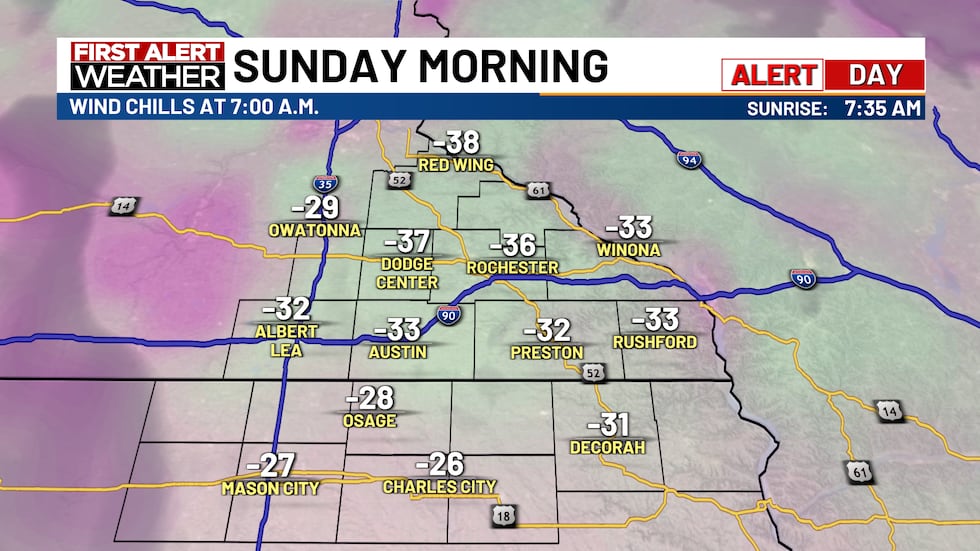 Sunday morning wind chills