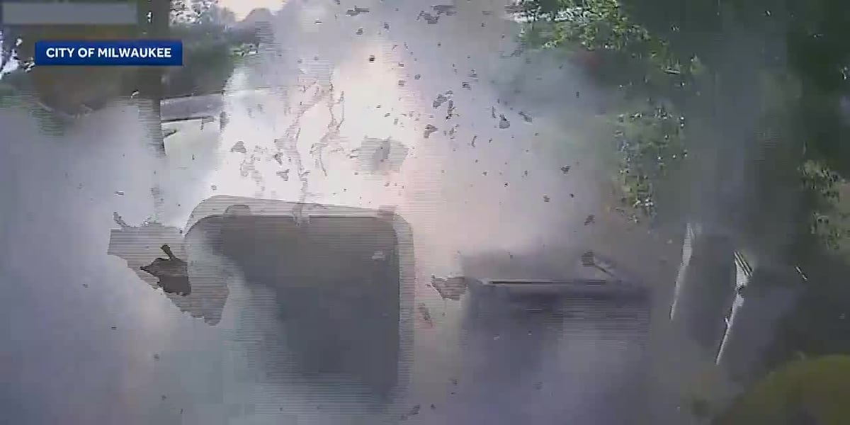 Sanitation worker hit in eye by shrapnel after garbage truck explosion caught on camera