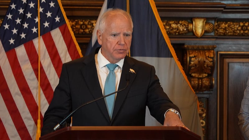 Walz answers questions from the media after a briefing on a federal government shutdown.