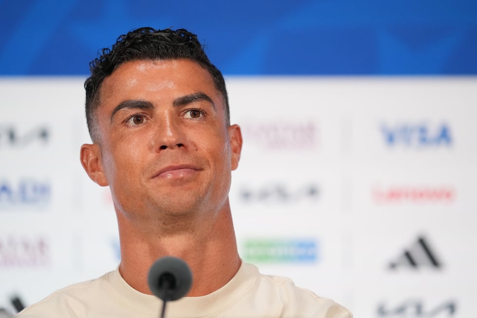 Portugal's Cristiano Ronaldo speaks to reporters during a press conference ahead of his team¥s...