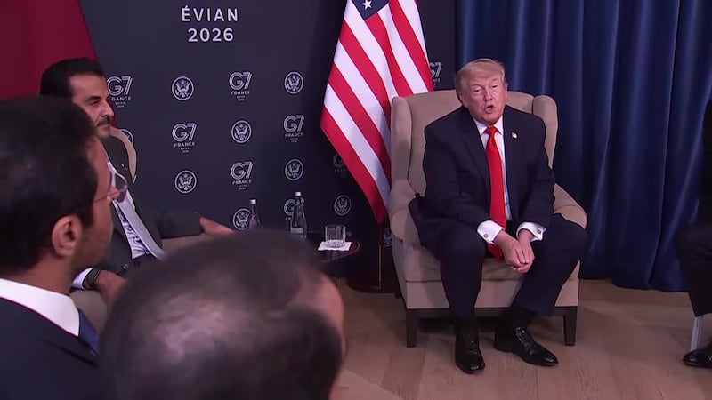 President Donald Trump participates in a bilateral meeting with the Emir of Quatar, Sheikh...