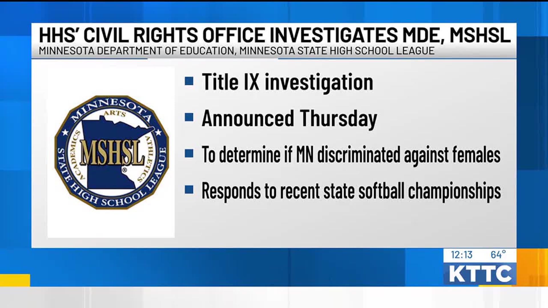 U.S. Department of Health and Human Services investigating MSHSL for potential Title IX violations – KTTC News